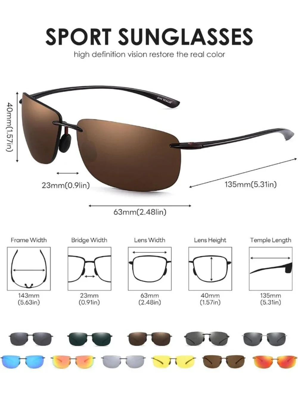 Lightweight Polarized Sport Sunglasses for Men & Women | Rimless Rectangle